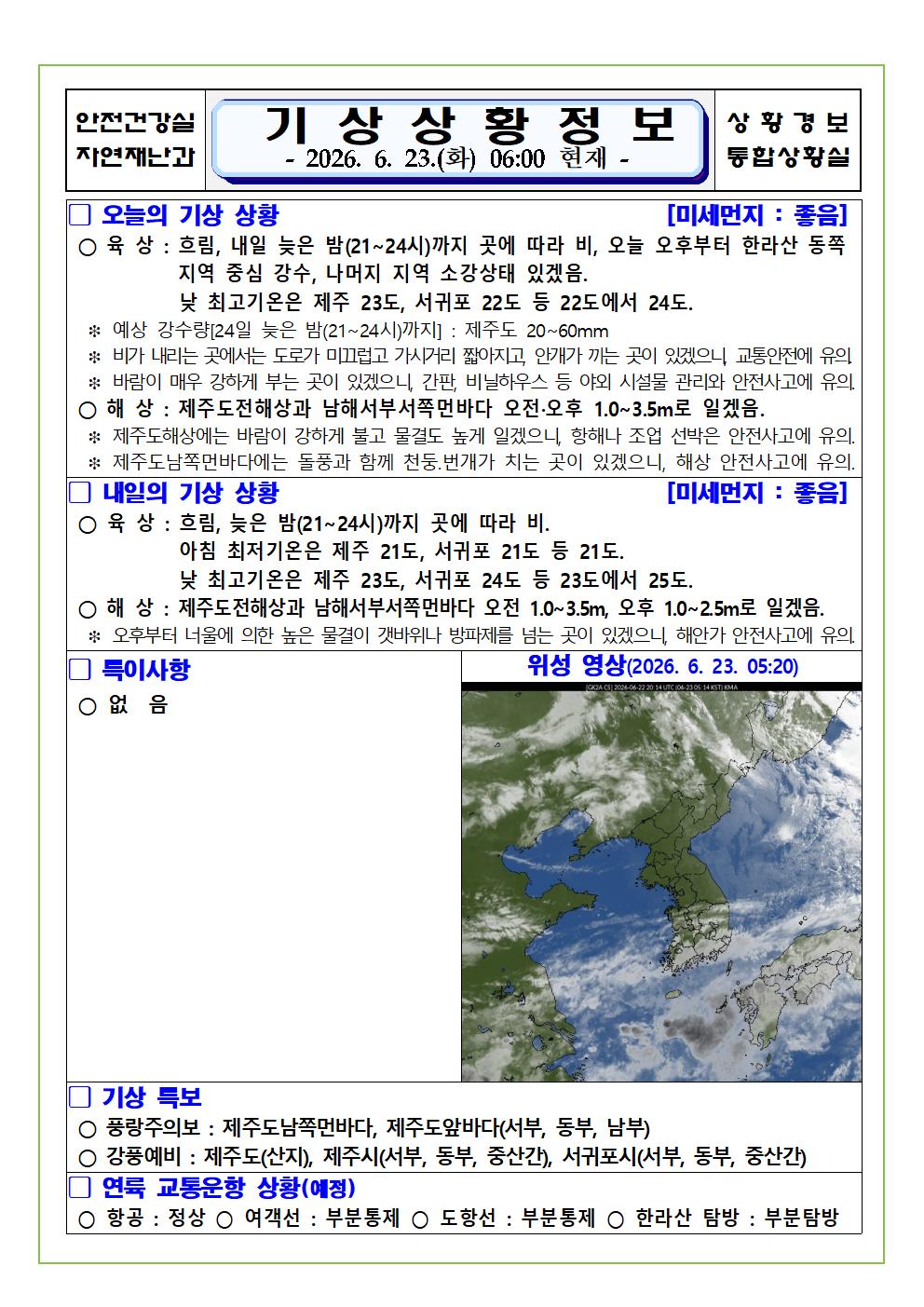 기상상황 2026. 6. 23. 화요일 