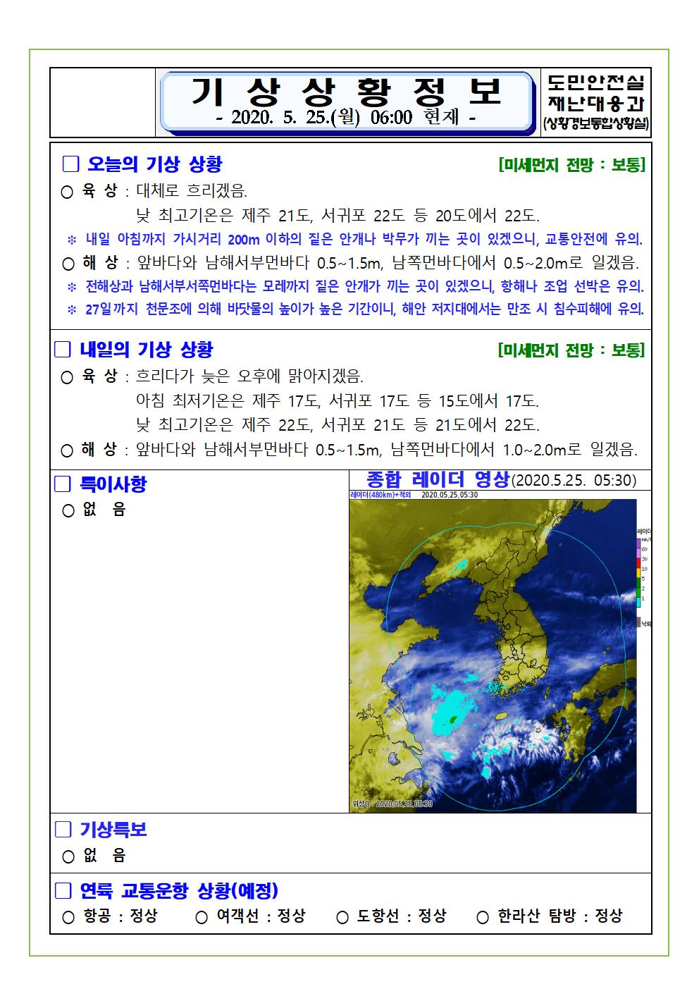 기상상황 2020. 5. 25. 월요일