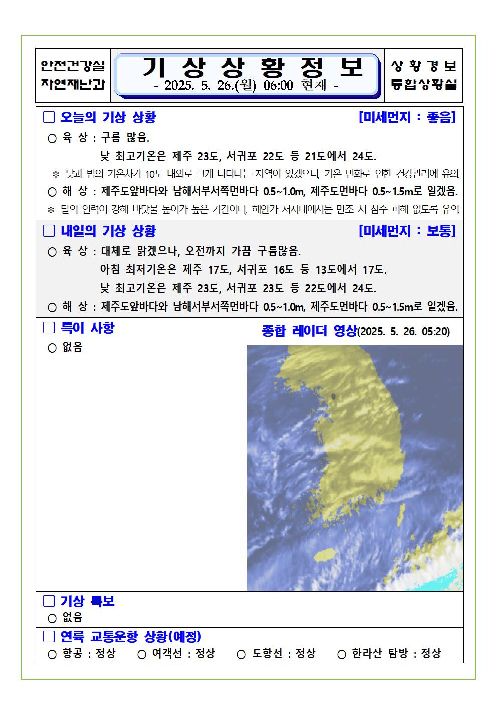 기상상황 2025. 5. 26. 월요일