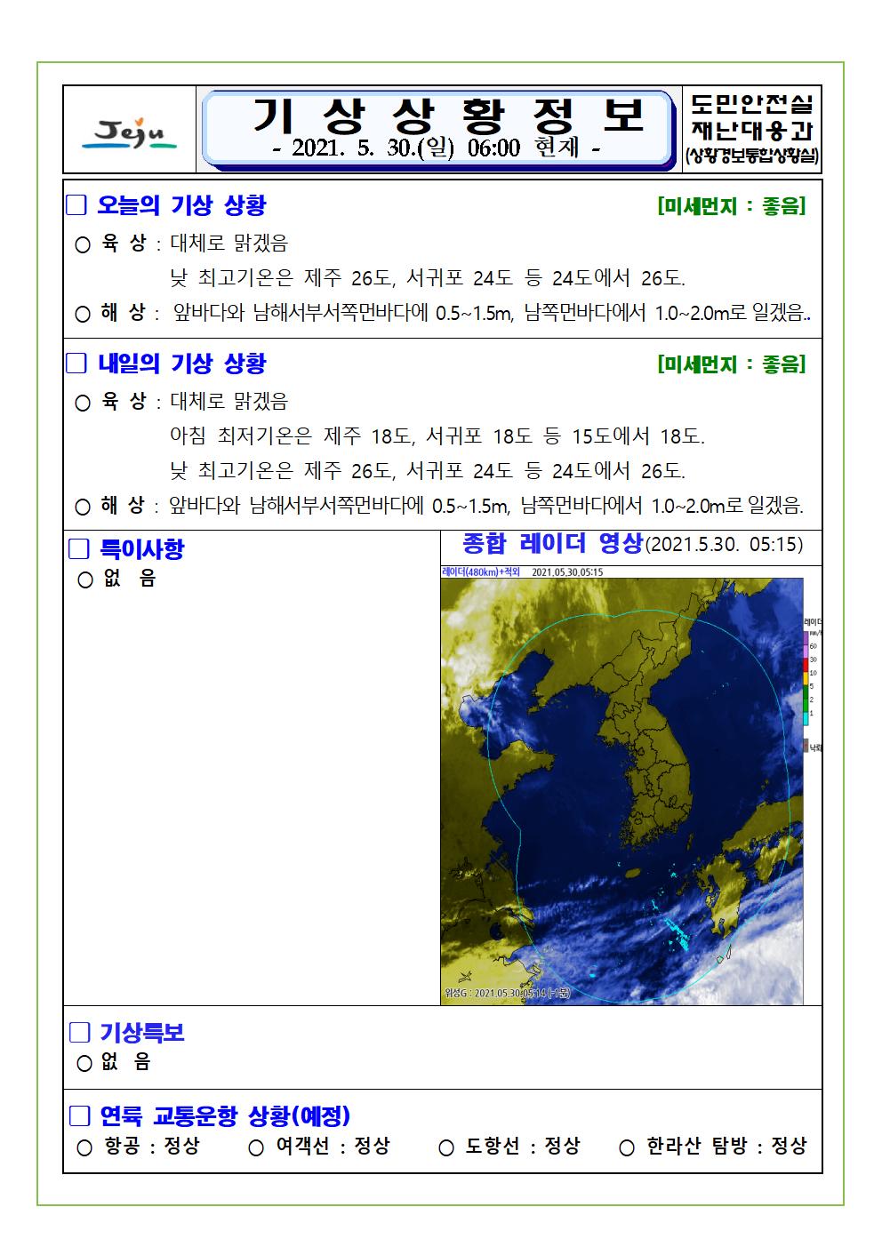 기상상황 2021. 5. 30. 일요일 