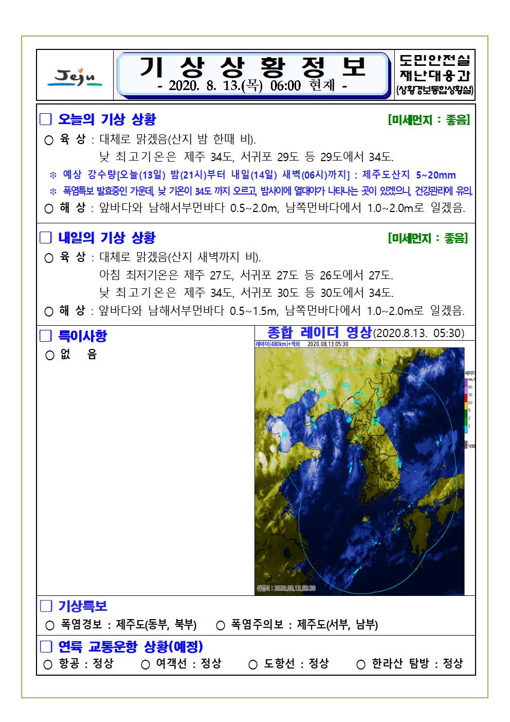기상상황 2020. 8. 13. 목요일