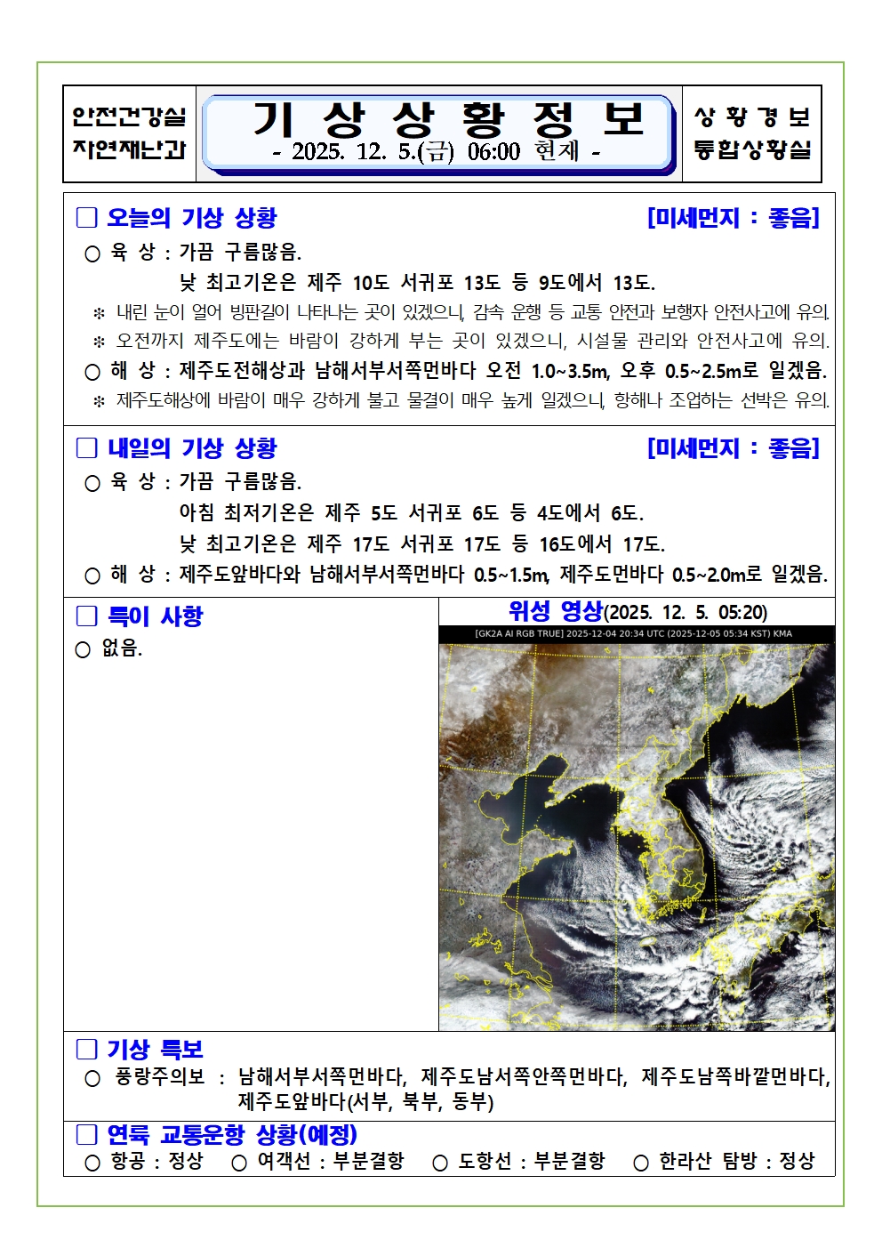 기상상황 2025. 12. 05. 금요일