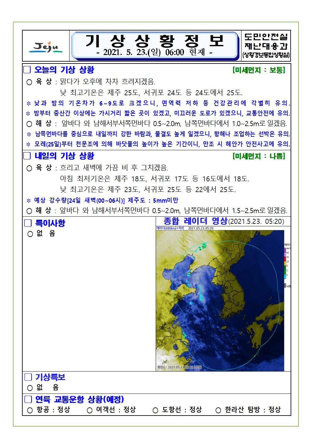 기상상황 2021. 5. 23. 일요일 