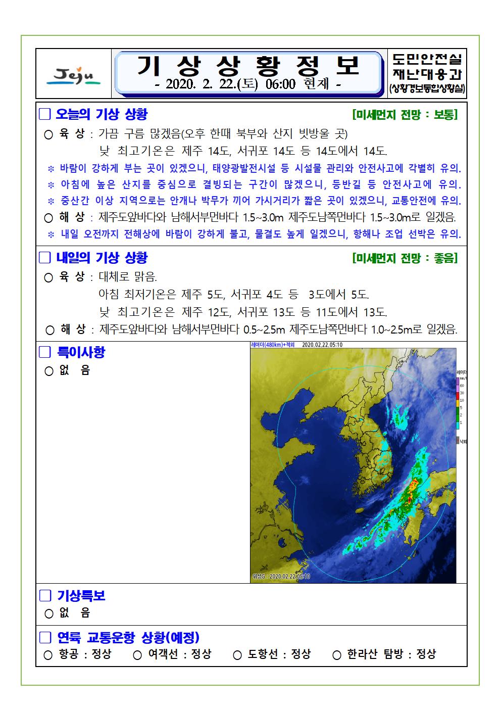기상상황 2020. 2. 22. 토요일 