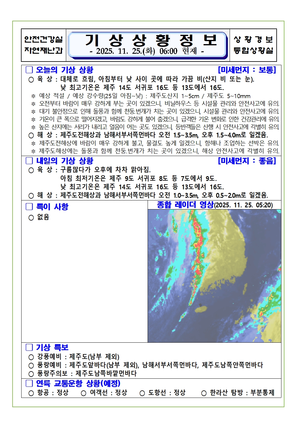기상상황 2025. 11. 25. 화요일