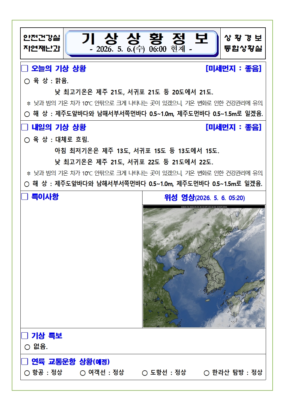 기상상황 2026. 5. 6. 수요일