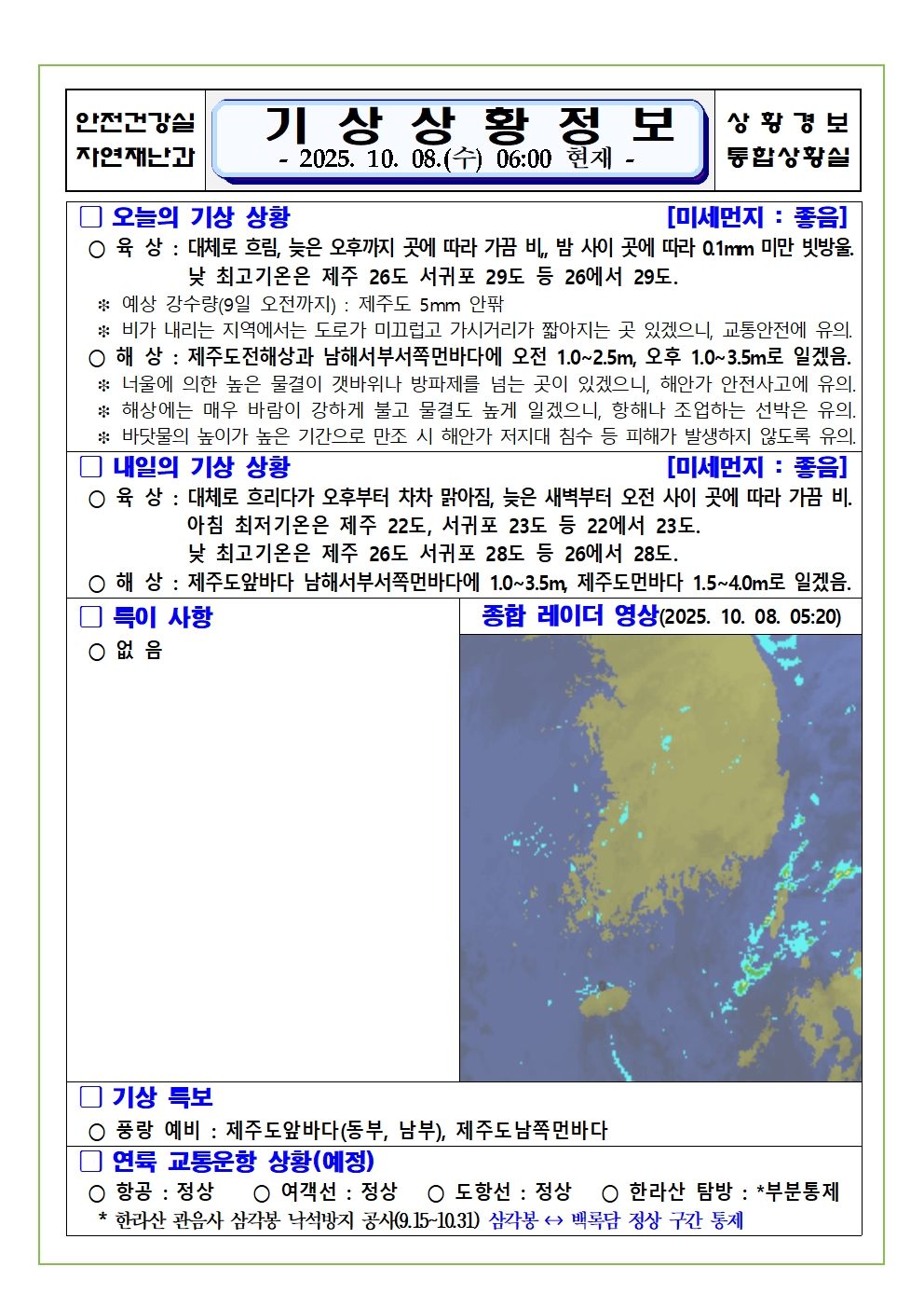 기상상황 2025. 10. 8. 수요일
