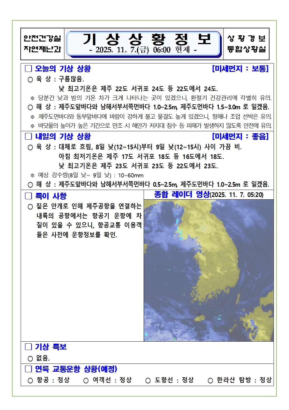 기상상황 2025. 11. 07. 금요일