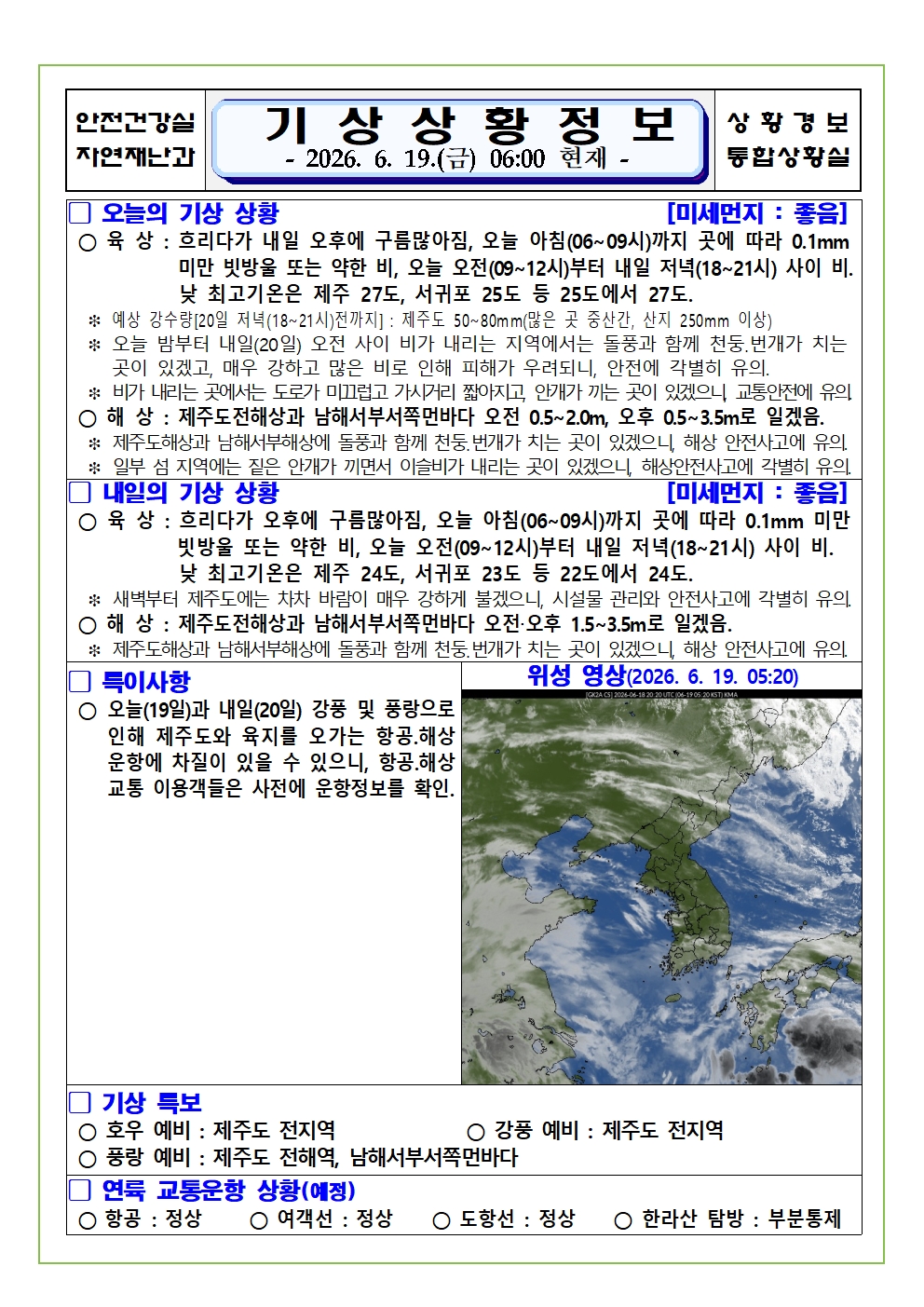 기상상황 2026. 6. 19. 금요일