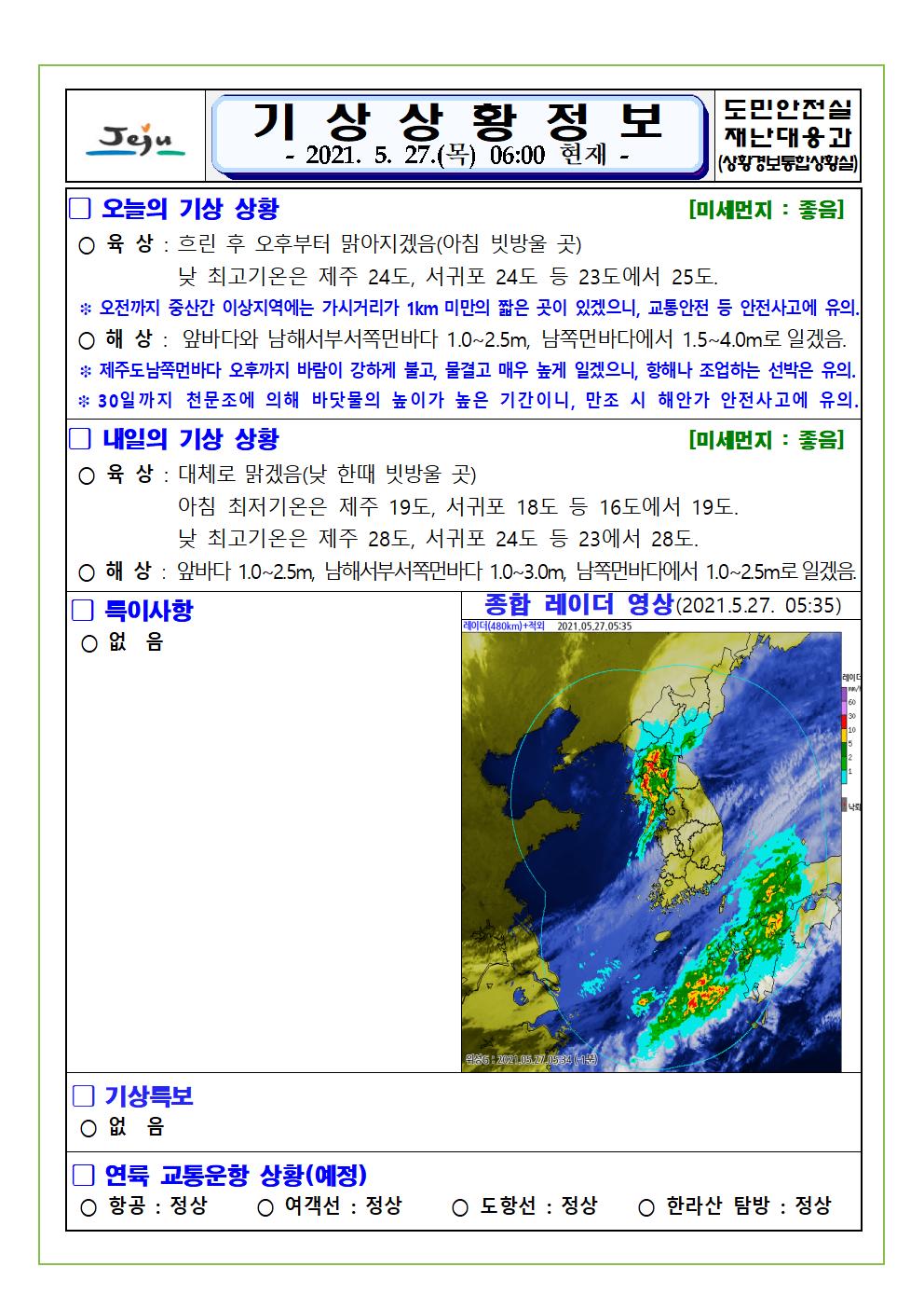 기상상황 2021. 5. 27. 목요일