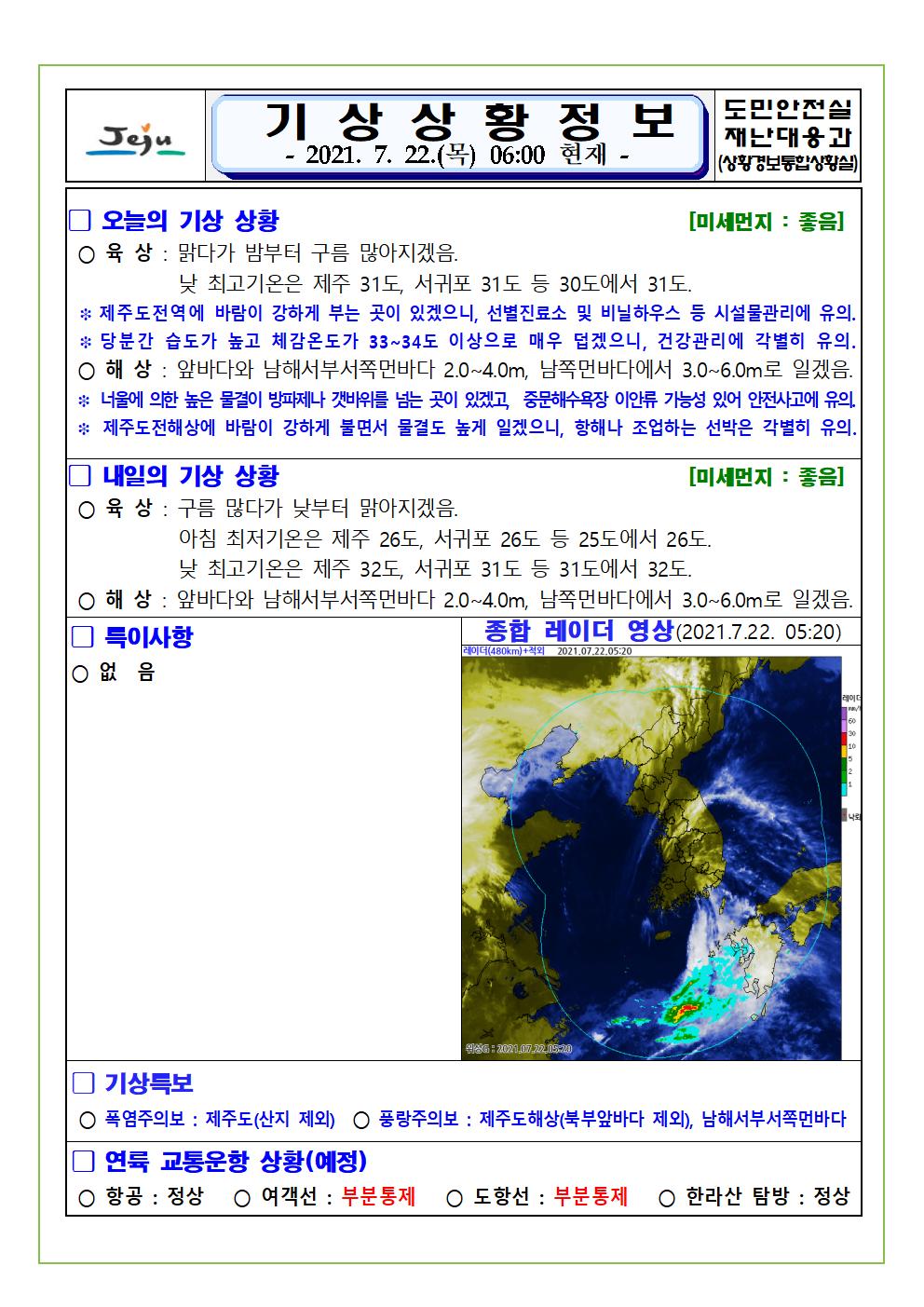 기상상황 2021.7.22. 목요일