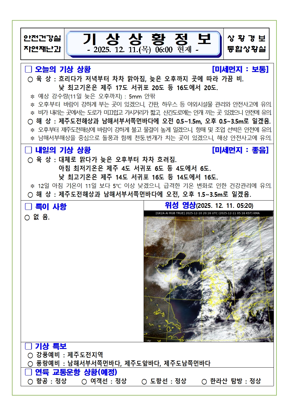 기상상황 2025. 12. 11. 목요일