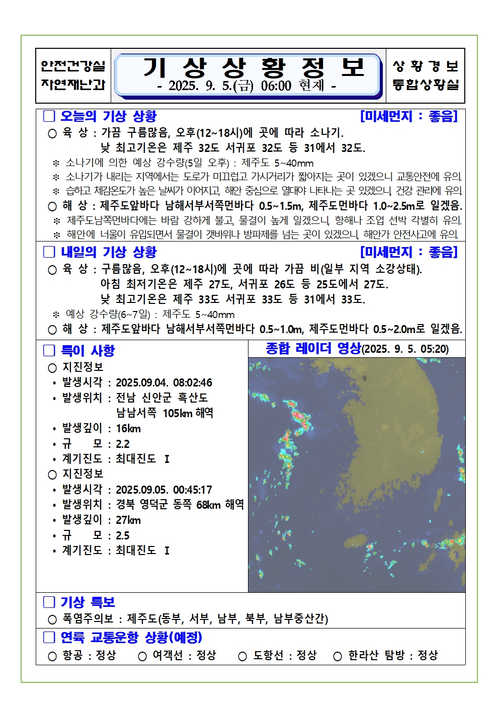 기상상황 2025. 9. 5. 금요일