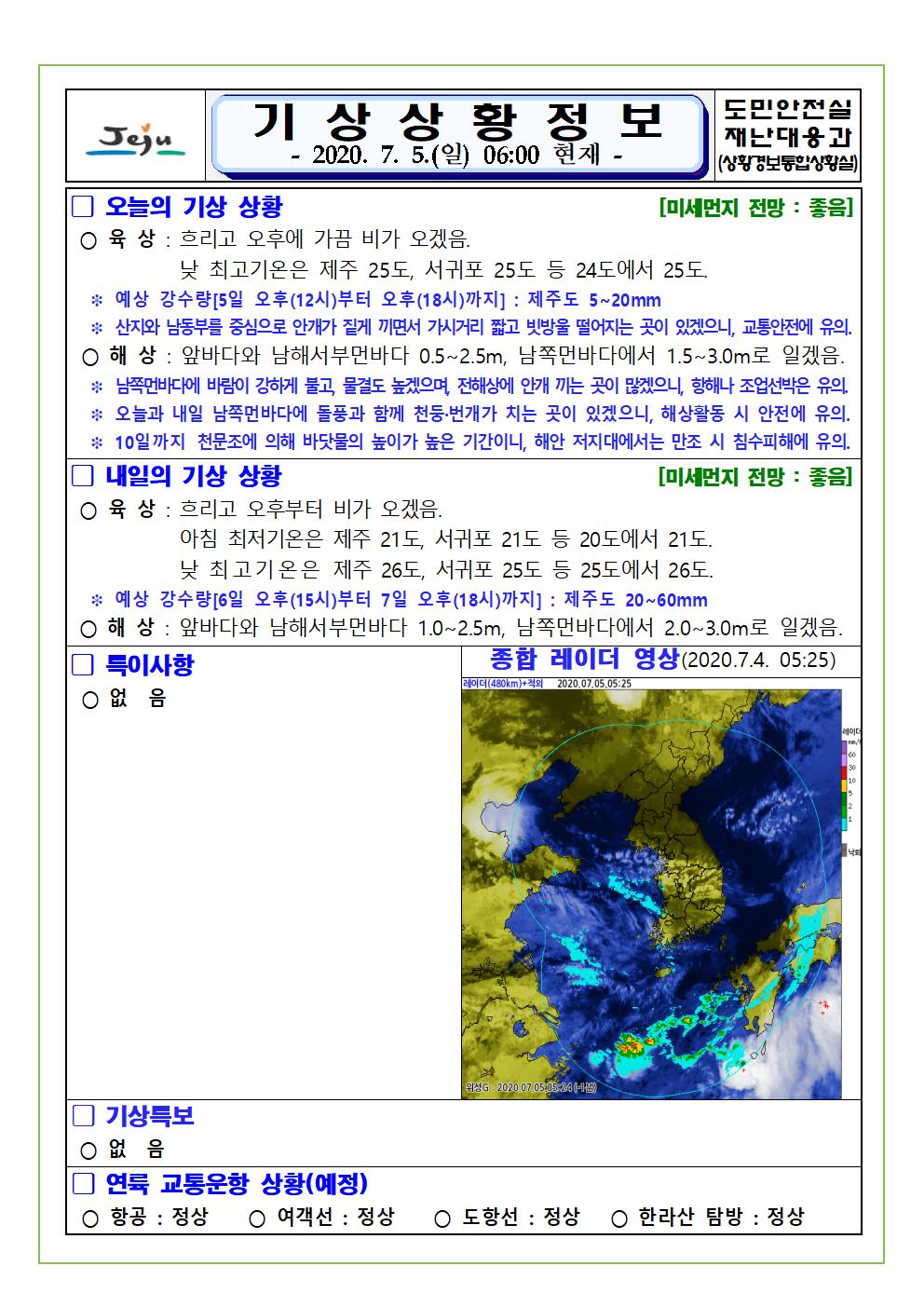 기상상황 2020. 7. 5. 일요일 