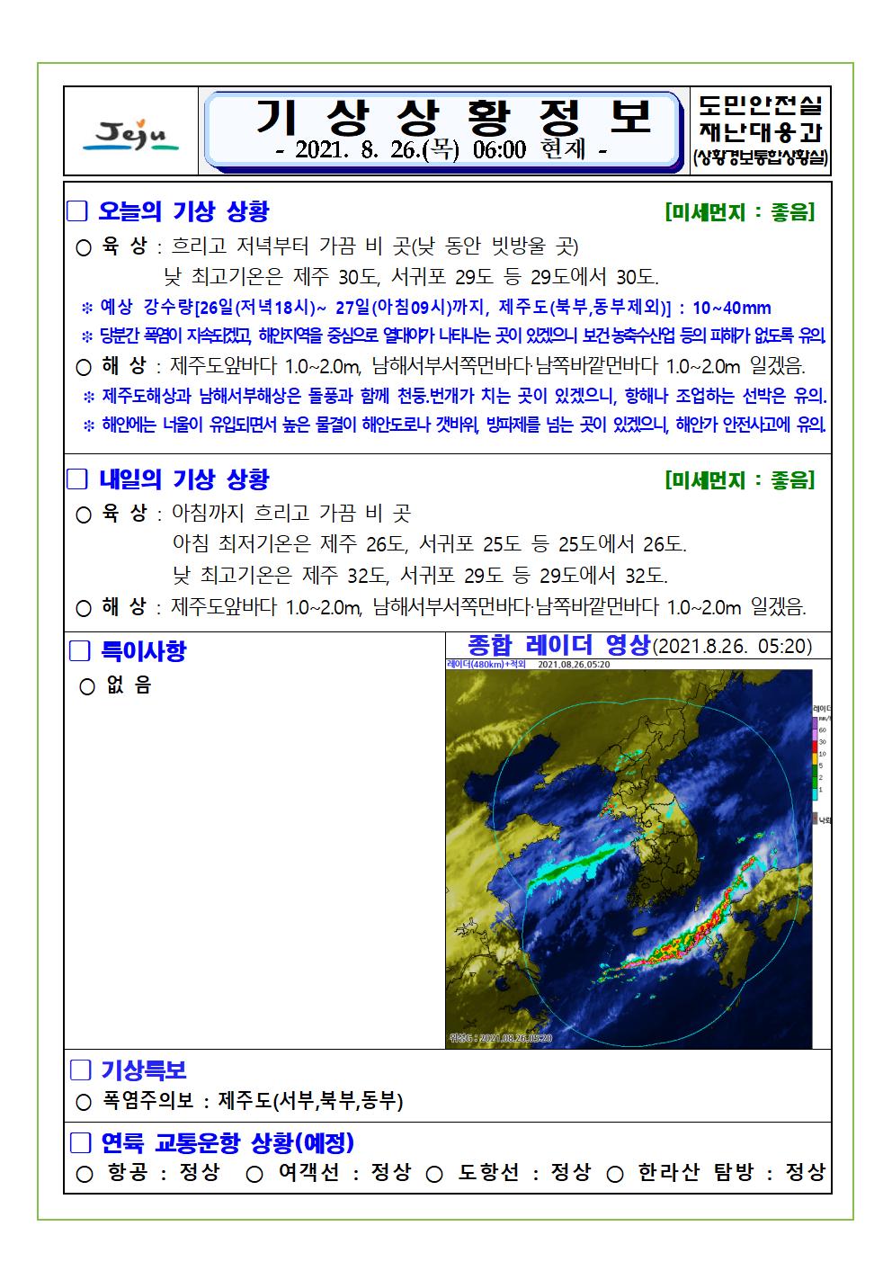 기상상황 2021.8.26. 목요일