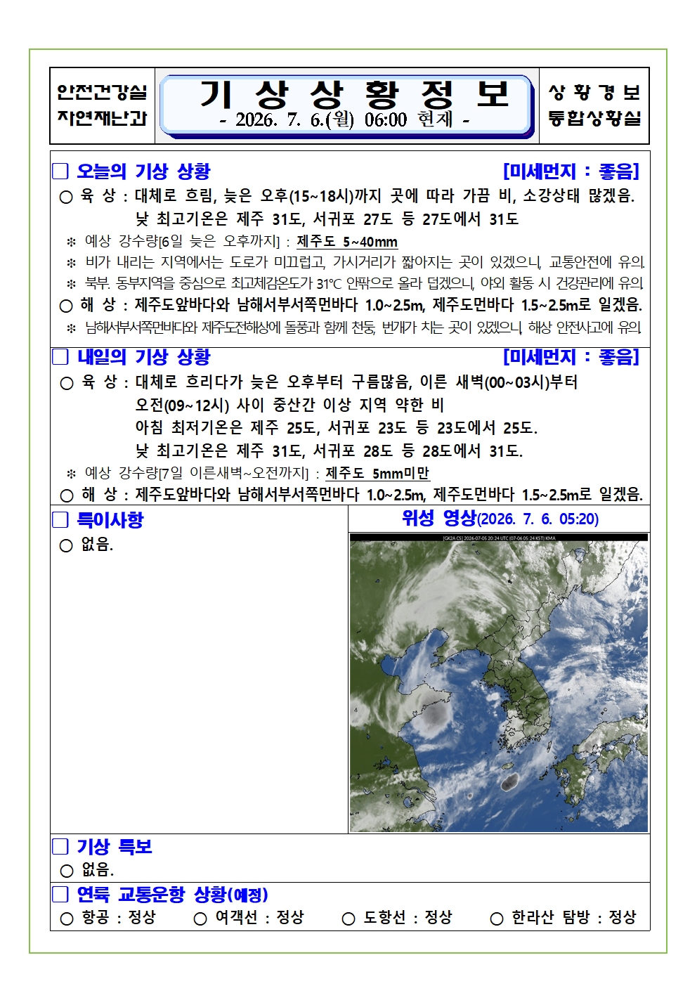 기상상황 2026. 7. 6. 월요일