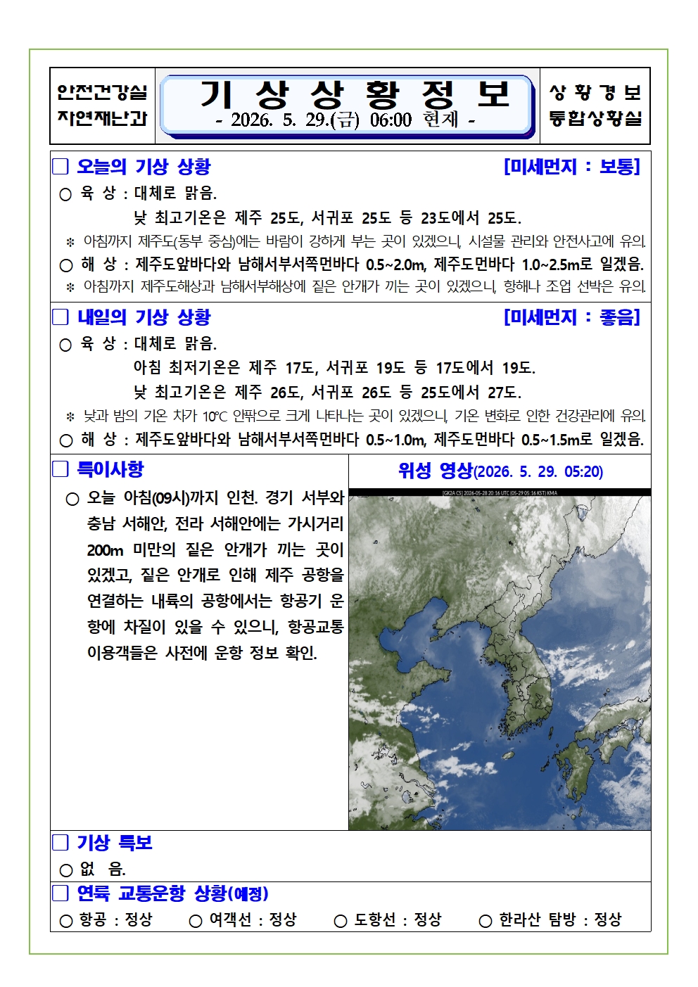 기상상황 2026. 5. 29. 금요일