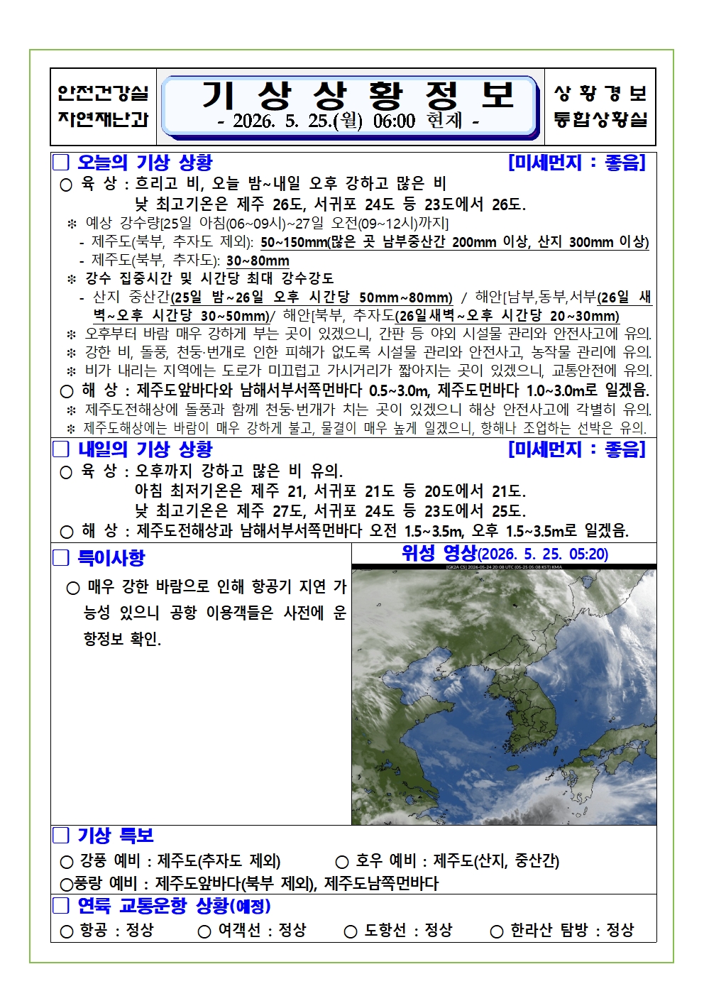 기상상황 2026. 5. 25. 월요일 