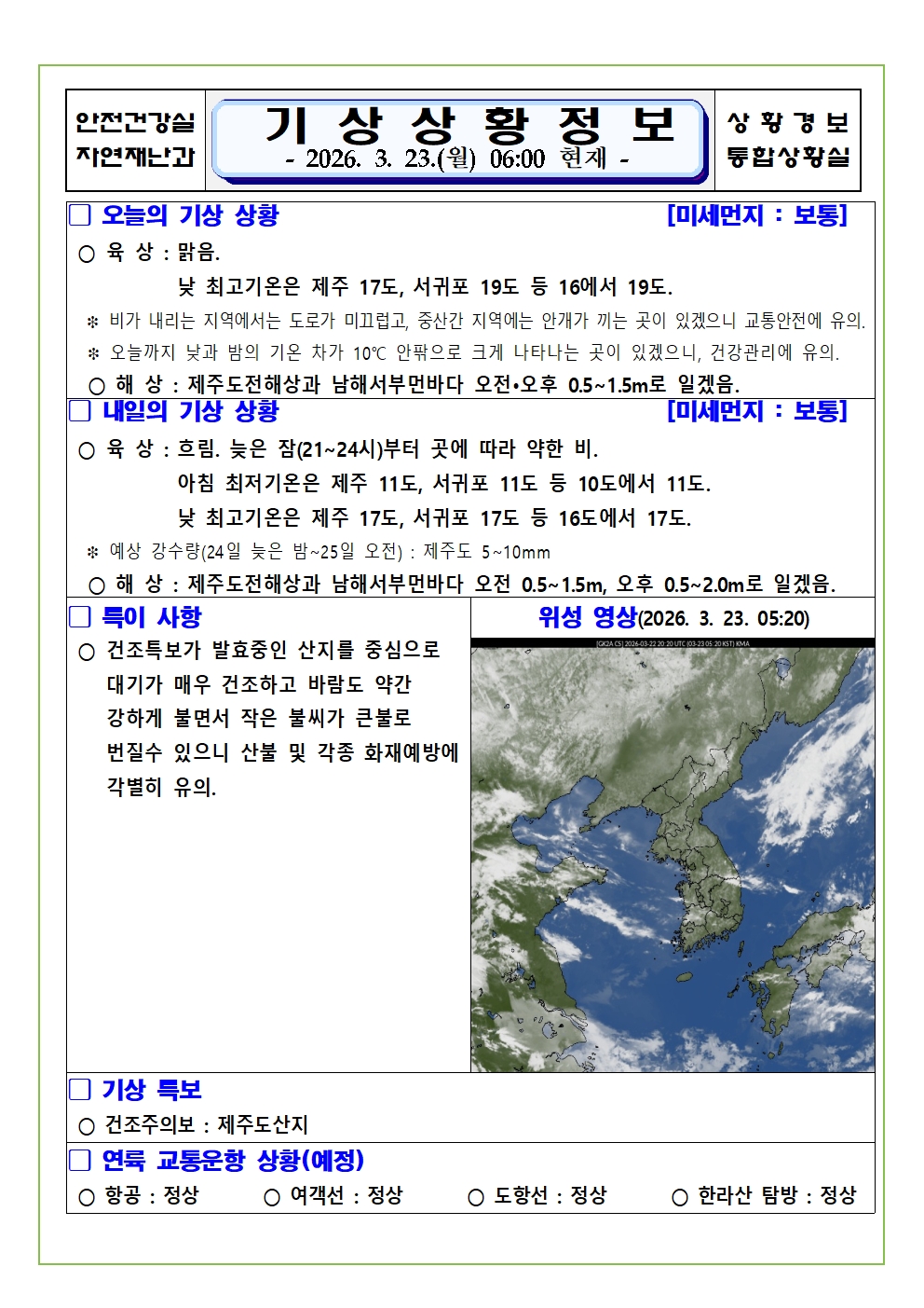 기상상황 2026. 3. 23. 월요일