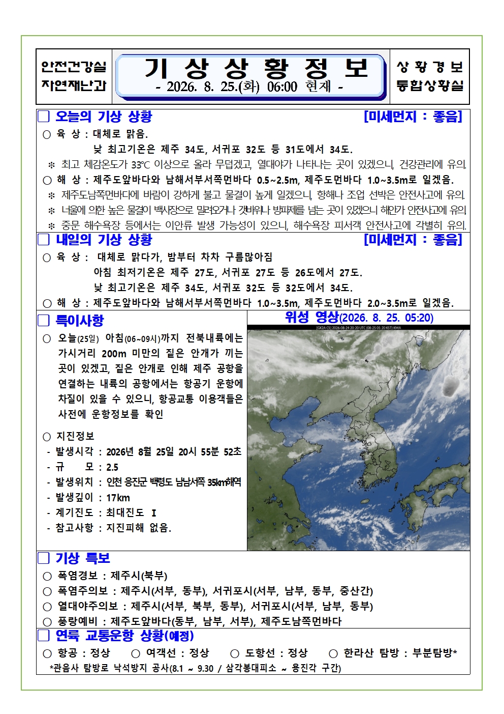 기상상황 2026. 8. 25. 화요일