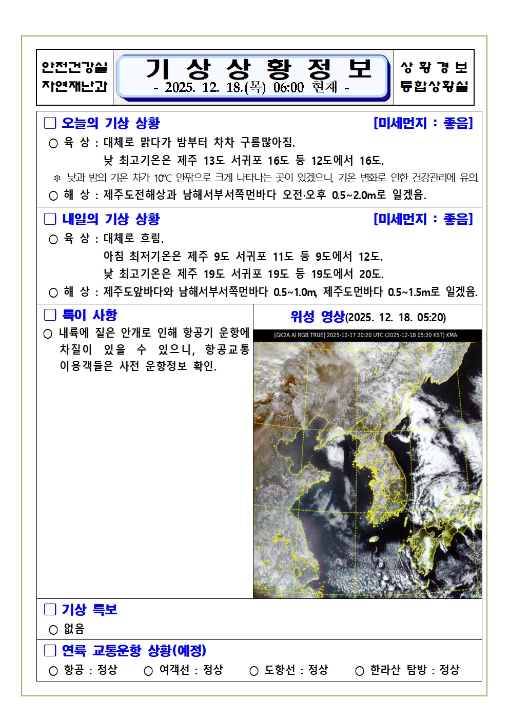 기상상황 2025. 12. 18. 목요일