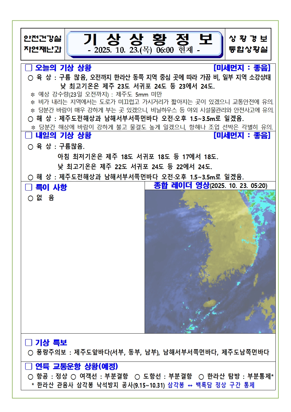기상상황 2025. 10. 23. 목요일