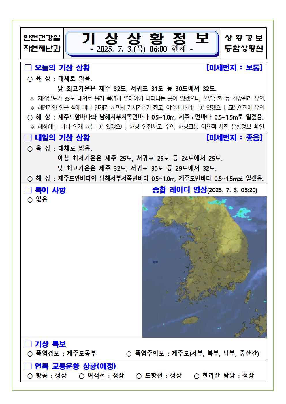기상상황 2025. 7. 3. 목요일