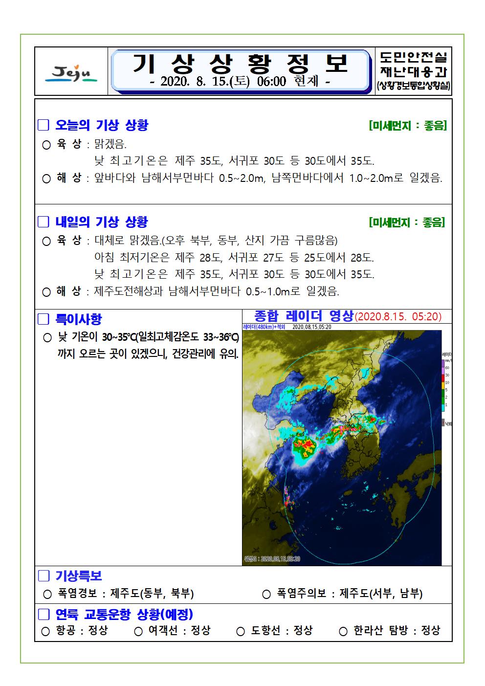 기상상황 2020. 8. 15. 토요일