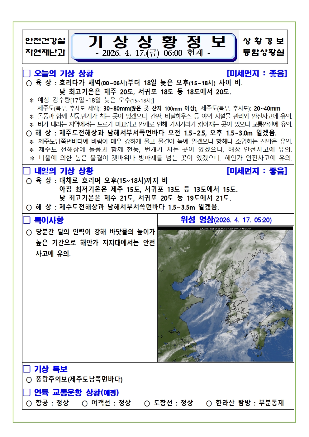 기상상황 2026. 4. 17. 금요일