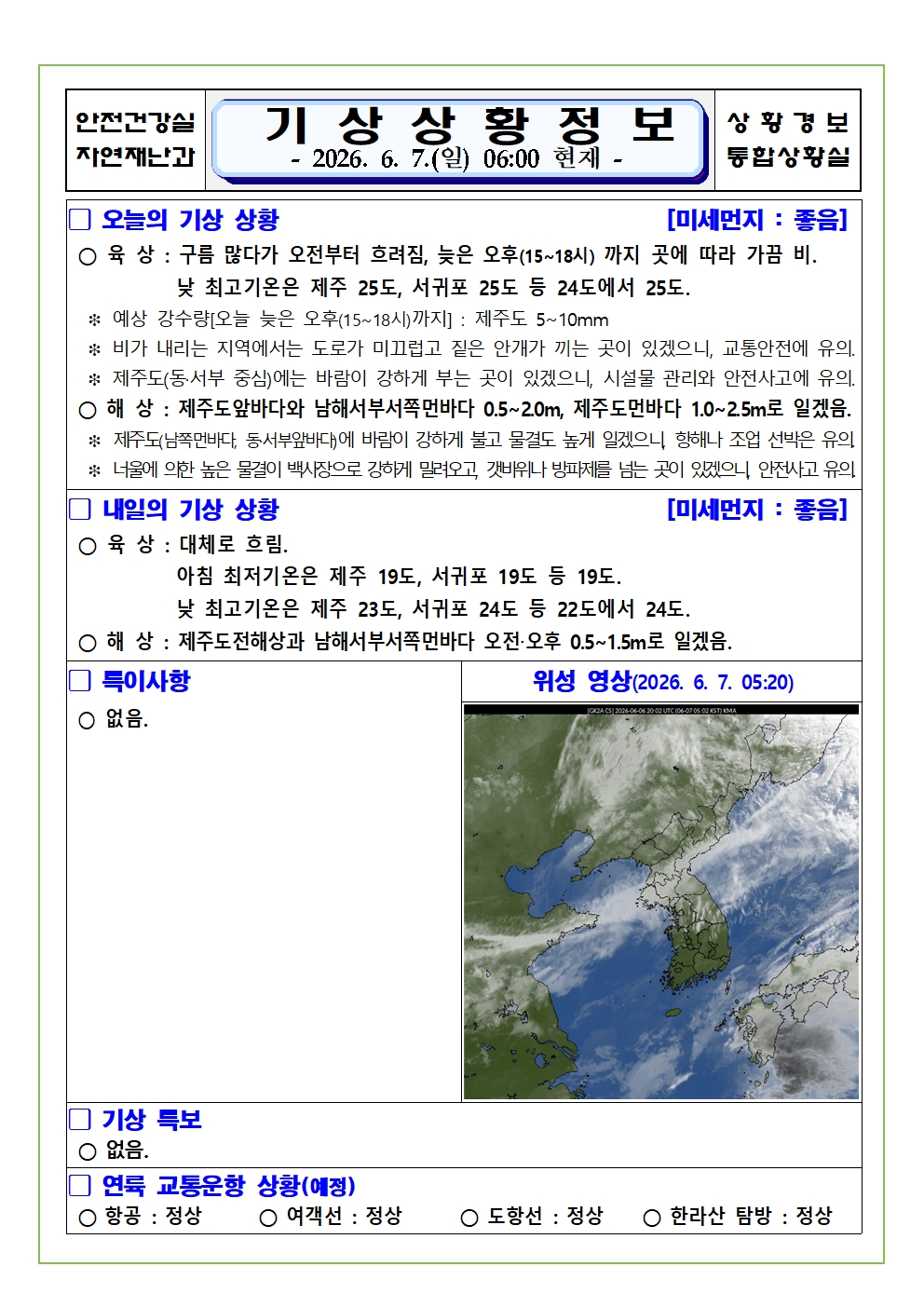 기상상황 2026. 6. 7. 일요일