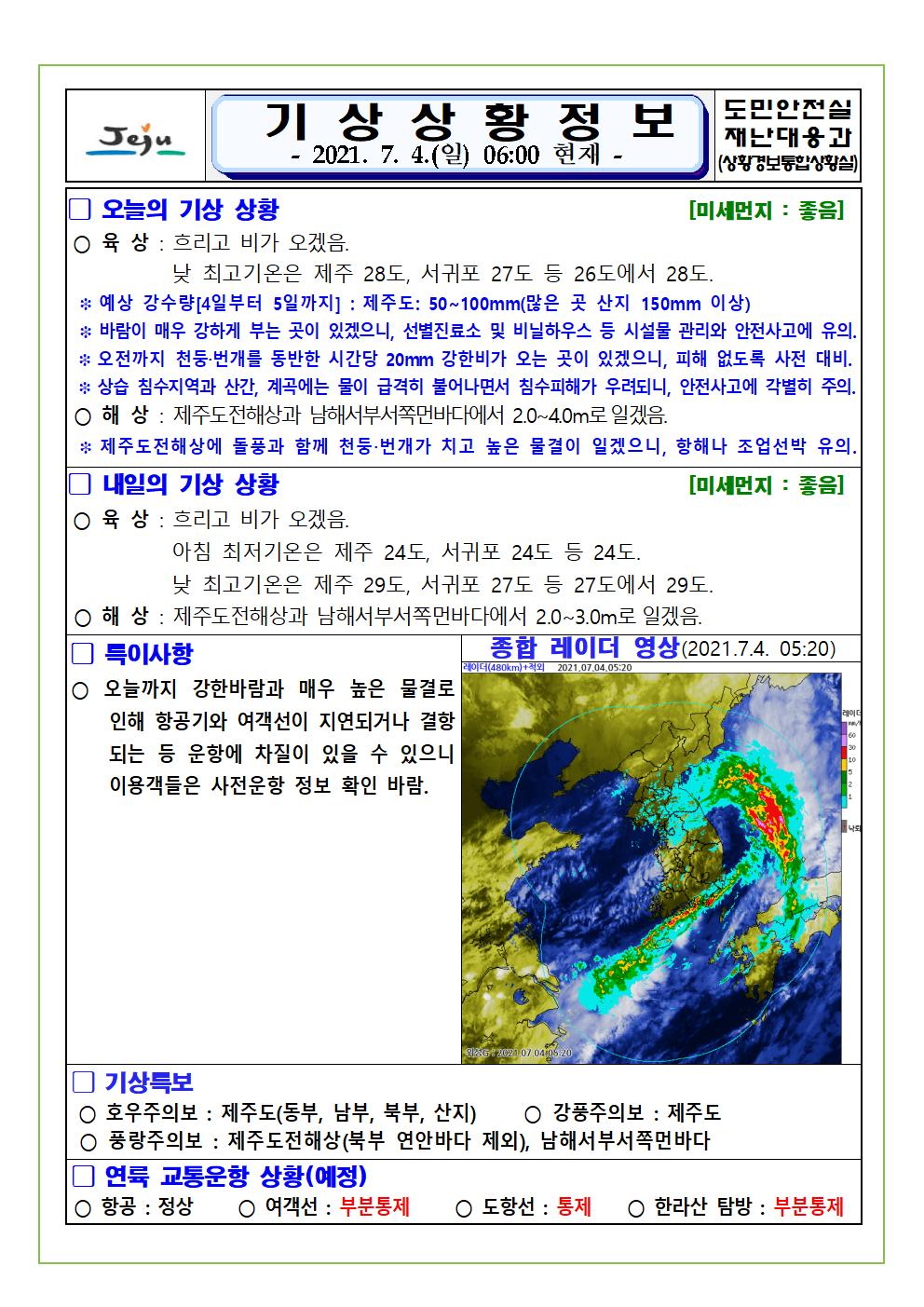 기상상황 2021.7.4 일요일 