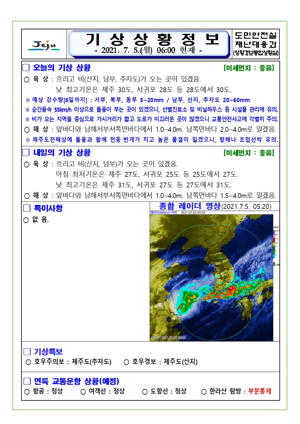 기상상황 2021.7.5 월요일