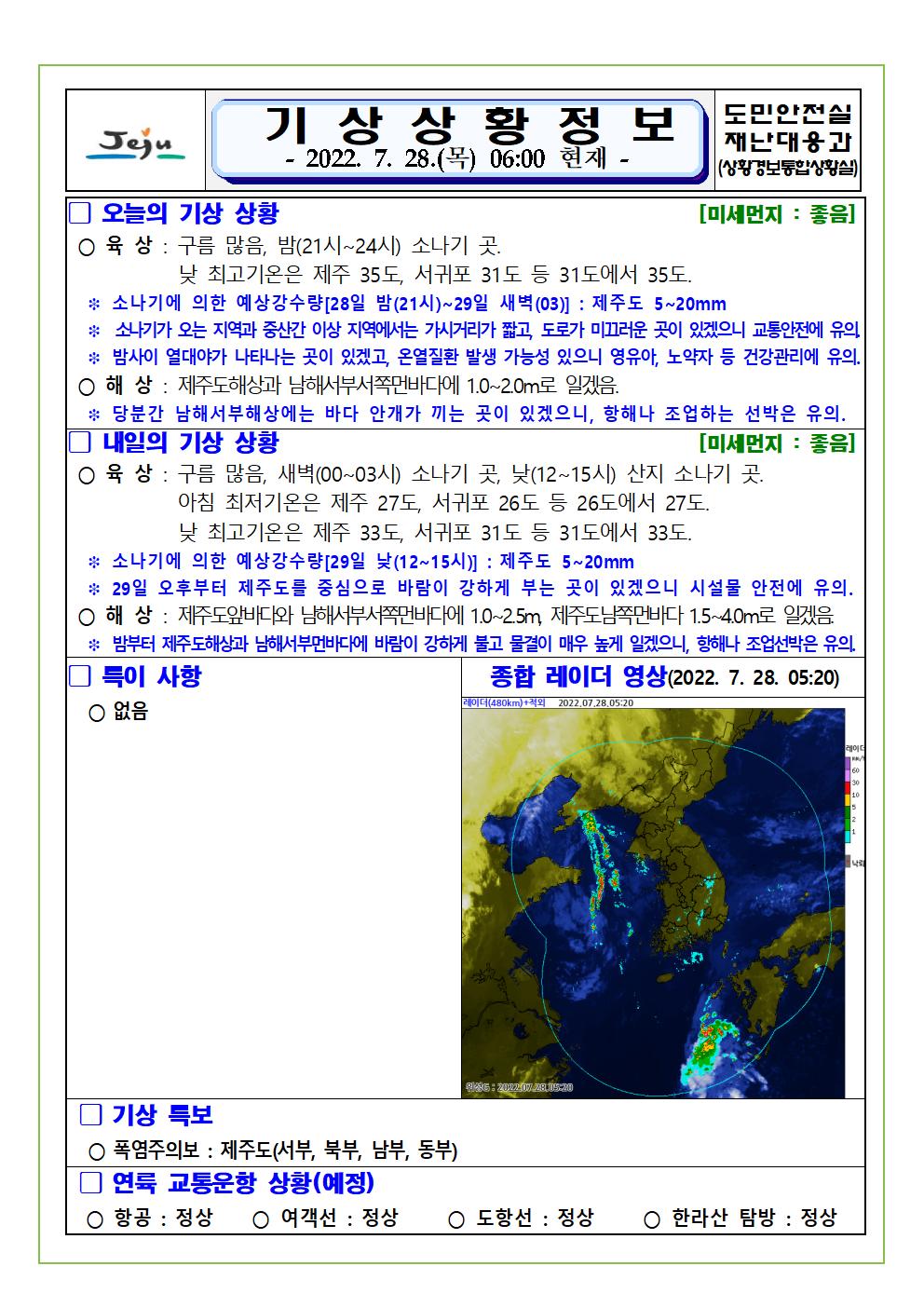 기상상황 2022.07.28. 목요일
