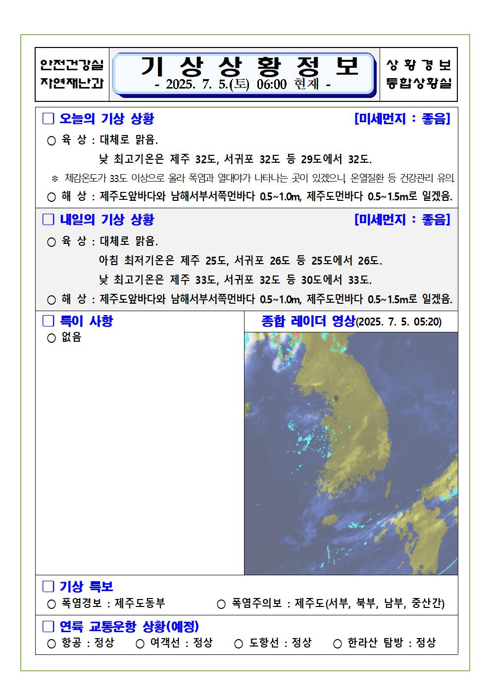 기상상황 2025. 7. 5. 토요일
