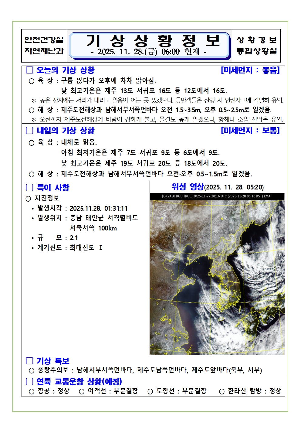 기상상황 2025. 11. 28. 금요일