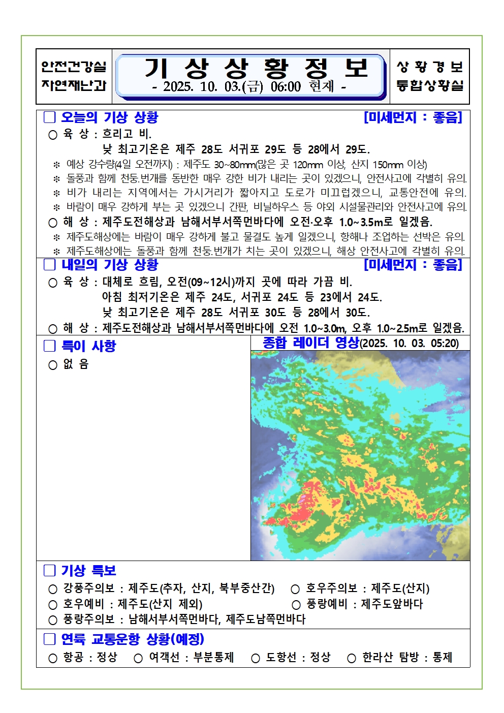 기상상황 2025. 10. 3. 금요일 