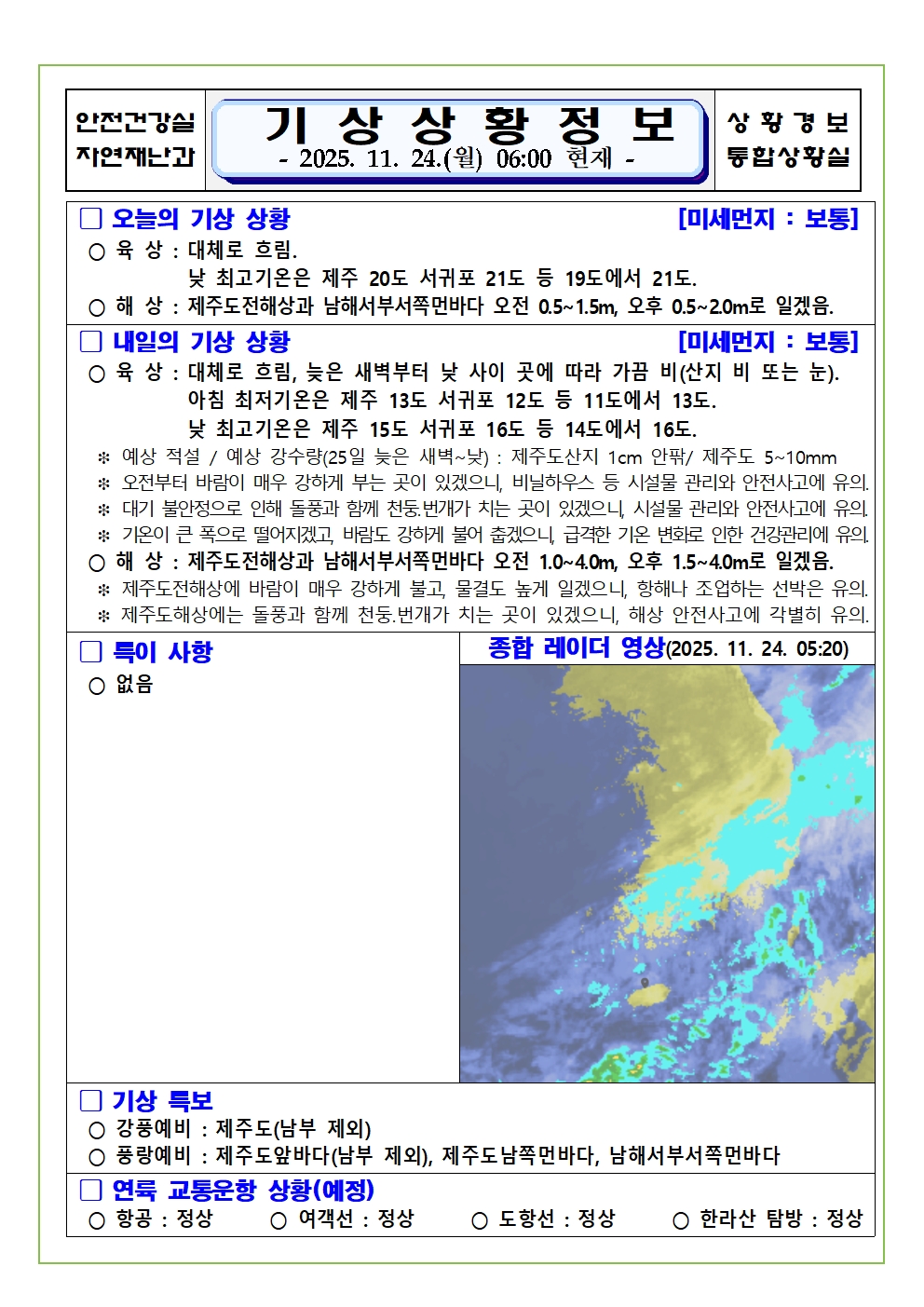 기상상황 2025. 11. 24. 월요일