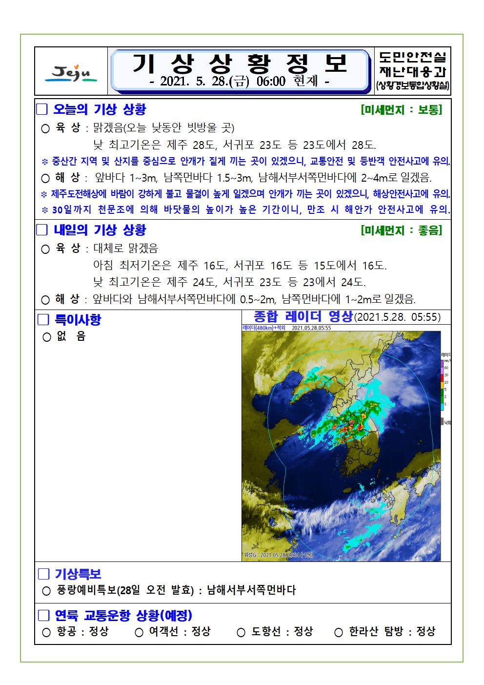 기상상황 2021. 5. 28. 금요일