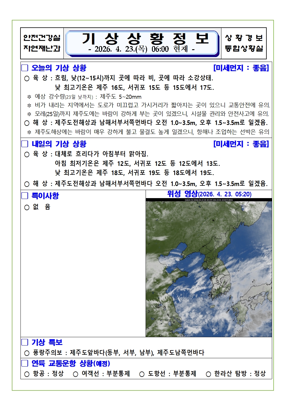 기상상황 2026. 4. 23. 목요일