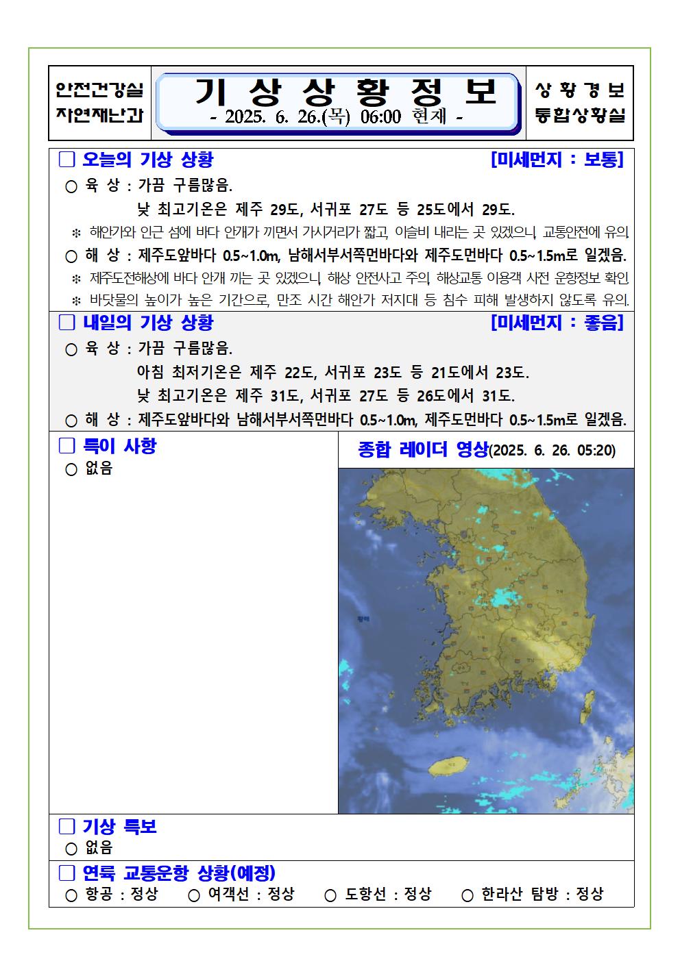 기상상황 2025. 6. 26. 목요일