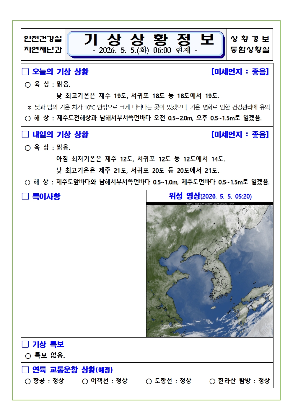 기상상황 2026. 5. 5. 화요일