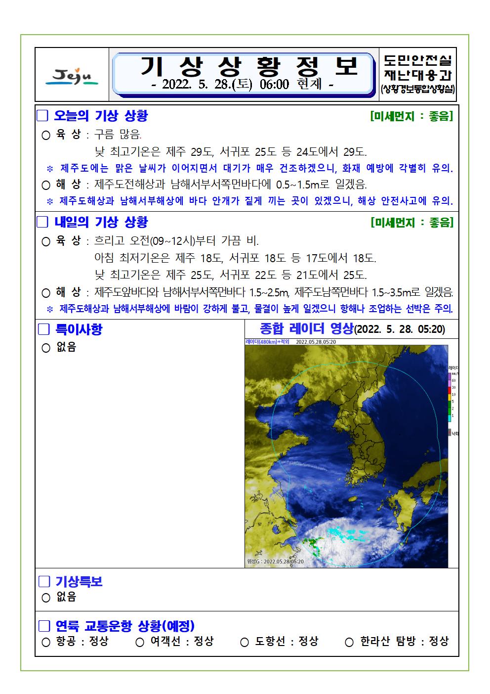 기상상황 2022.05.28. 토요일