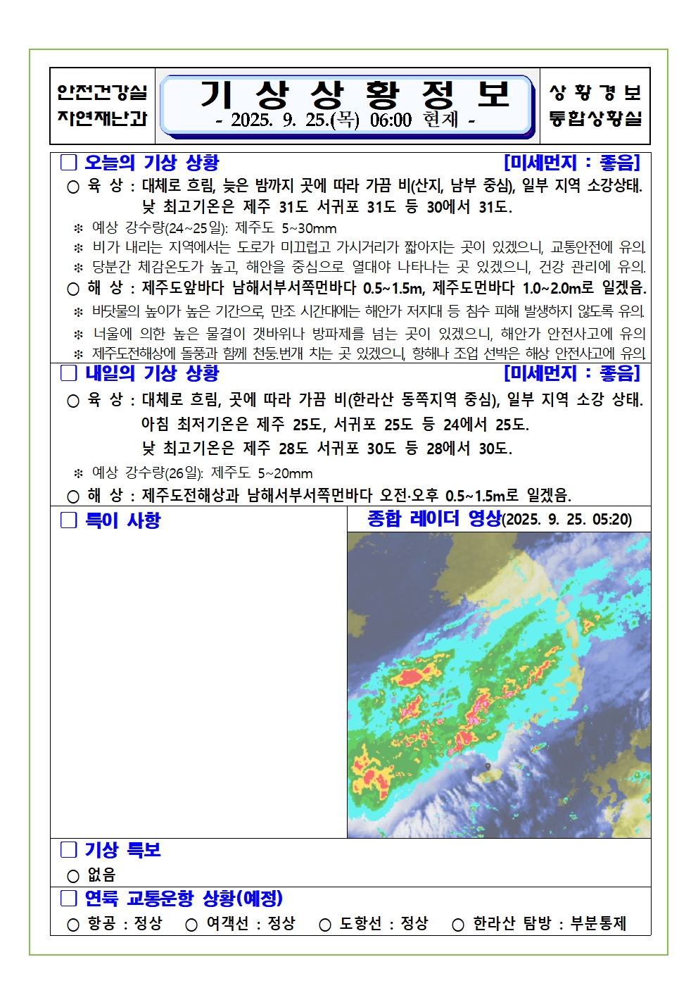 기상상황 2025. 9. 25. 목요일