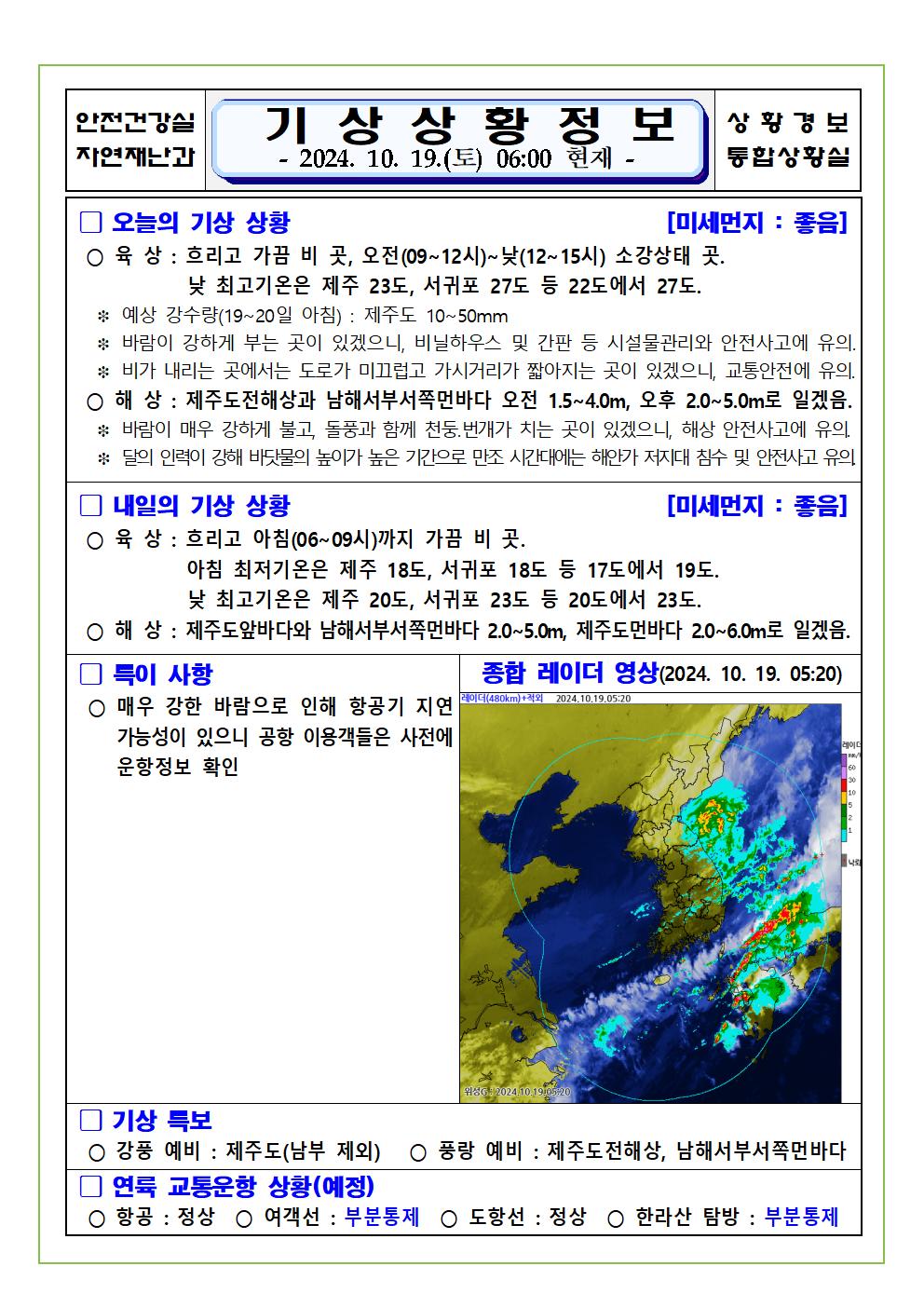 기상상황 2024. 10. 19. 토요일