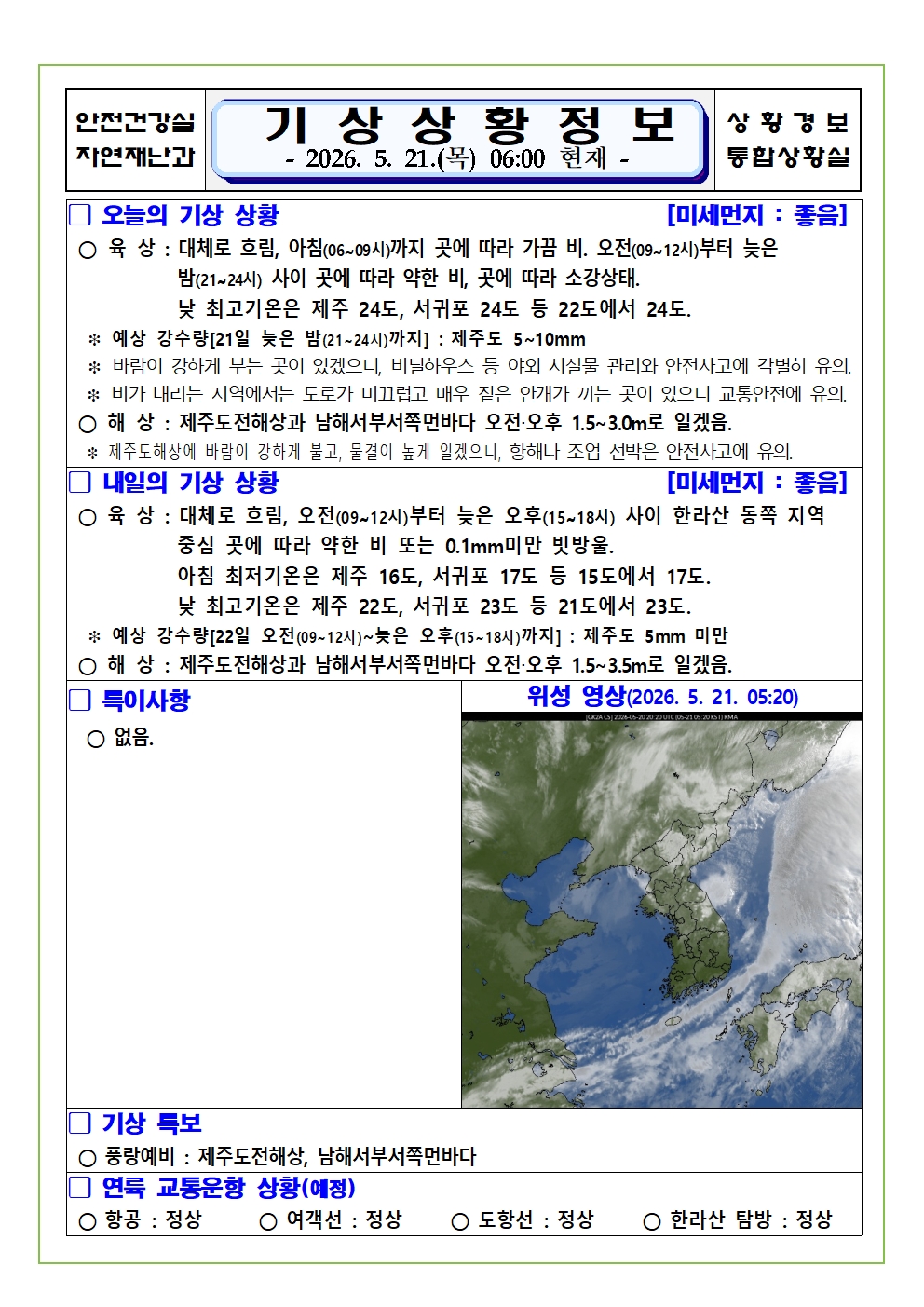 기상상황 2026. 5. 21. 목요일