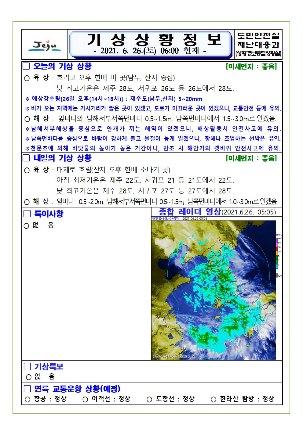 기상상황 2021.6.26 토요일 