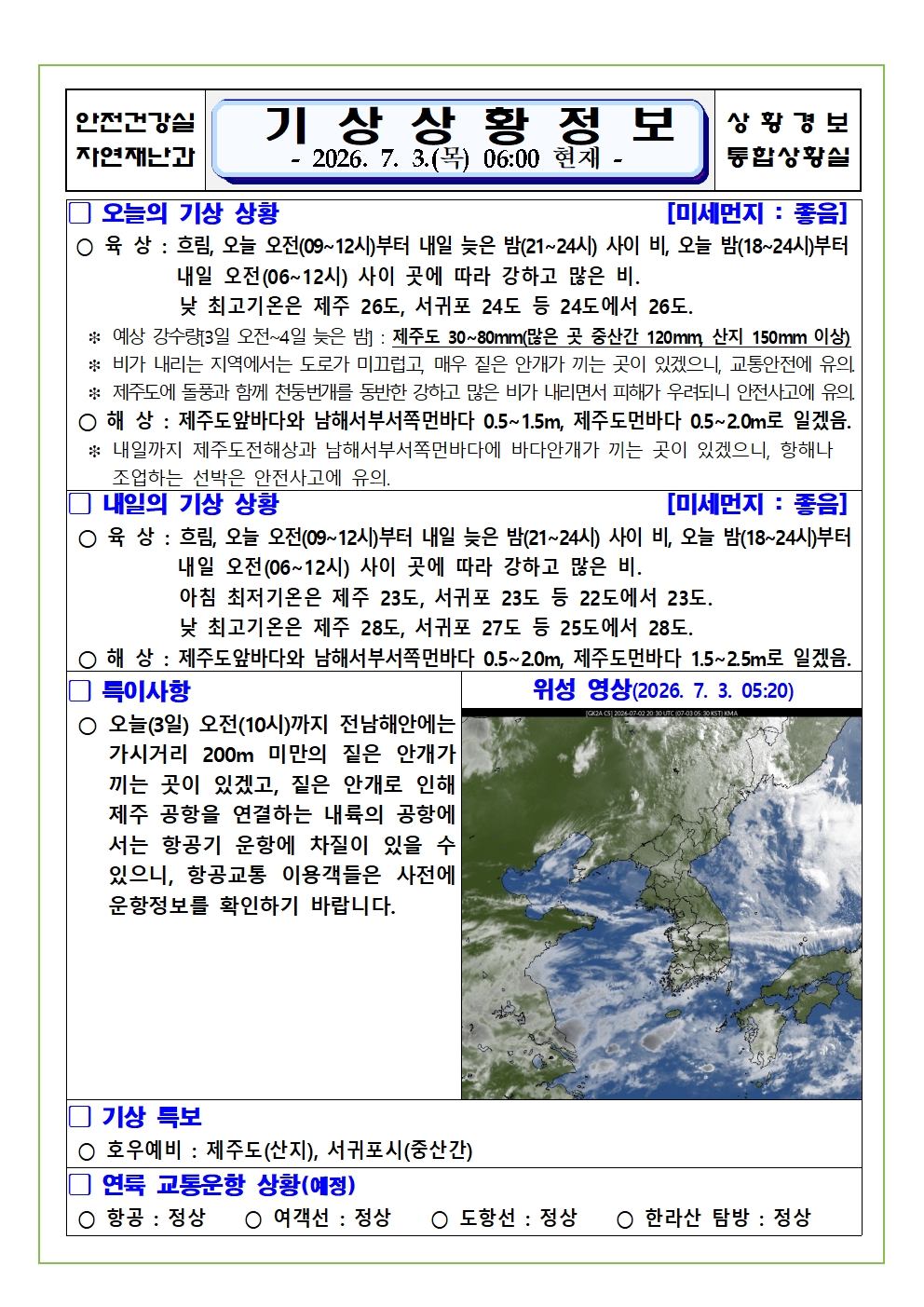 기상상황 2026. 7. 3. 금요일