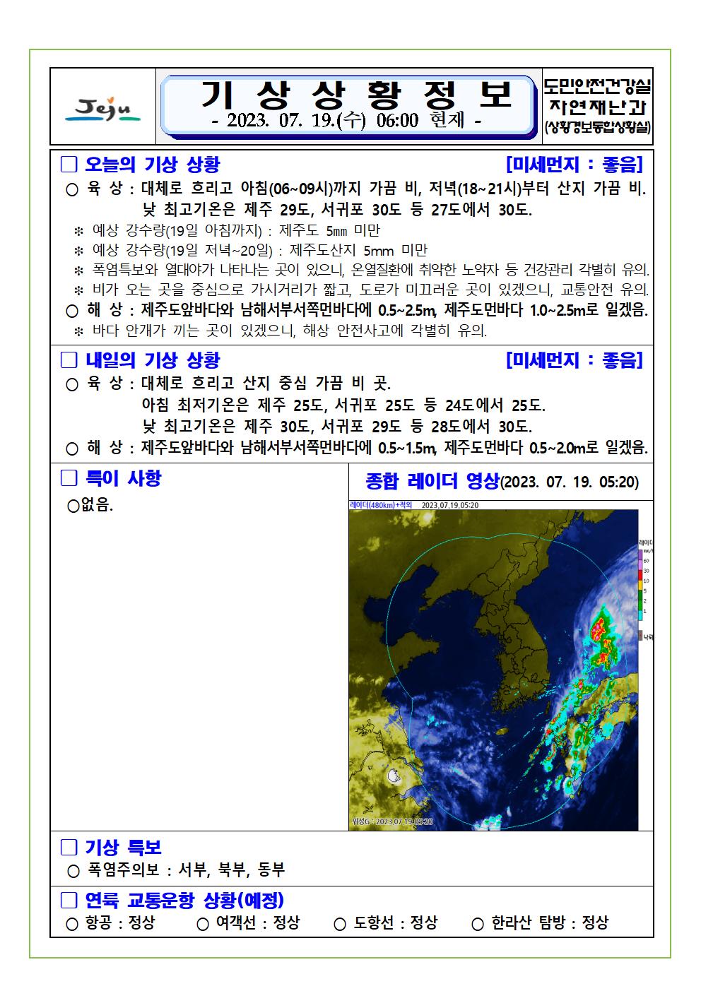 기상상황 2023. 7. 19. 수요일