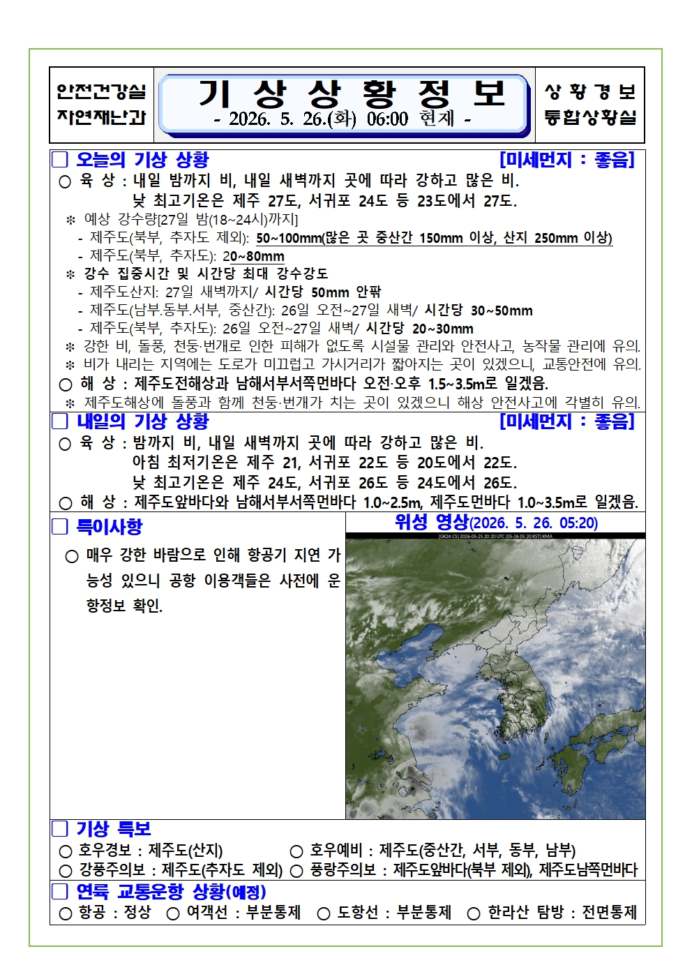 기상상황 2026. 5. 26. 화요일