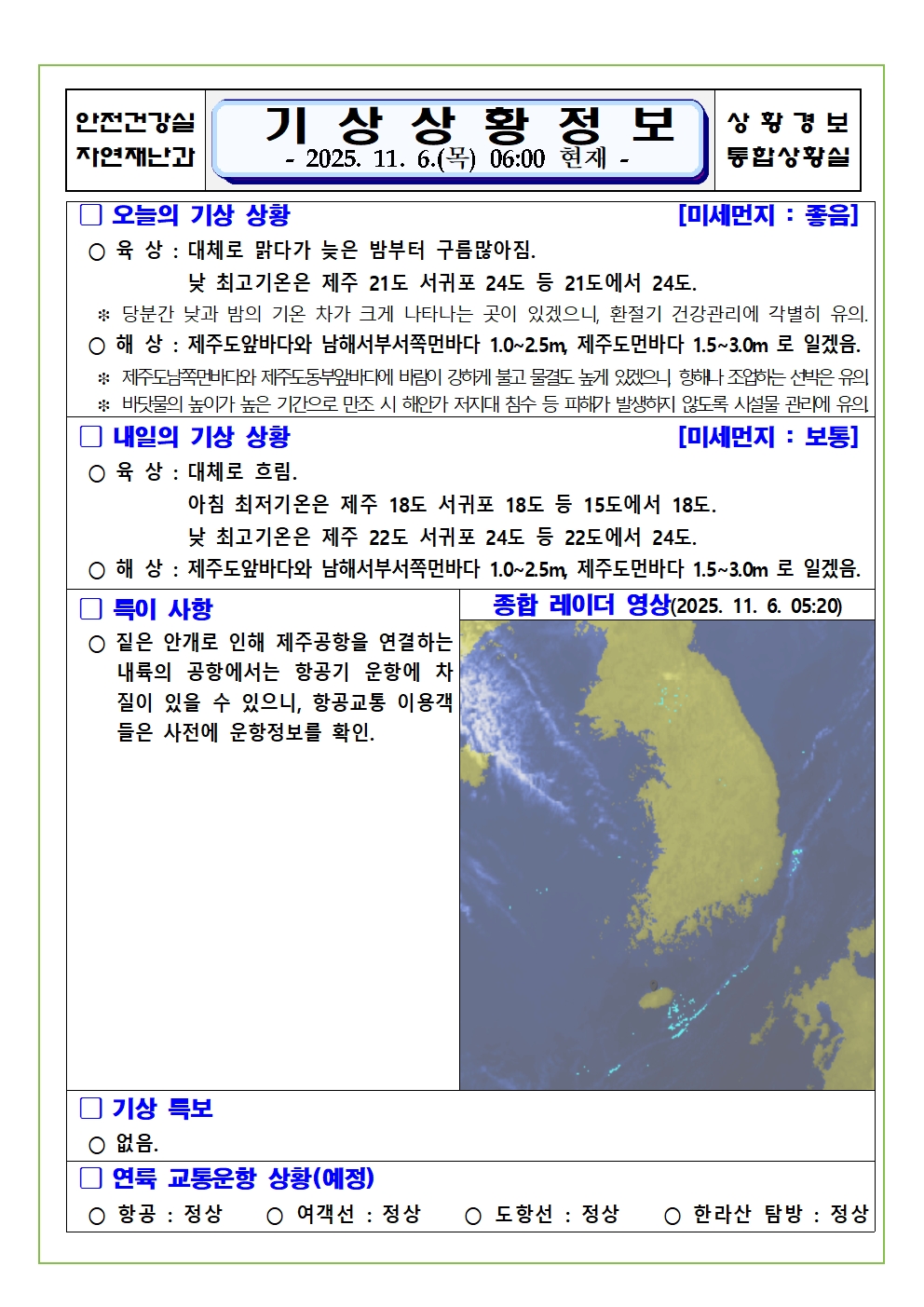 기상상황 2025. 11. 06. 목요일